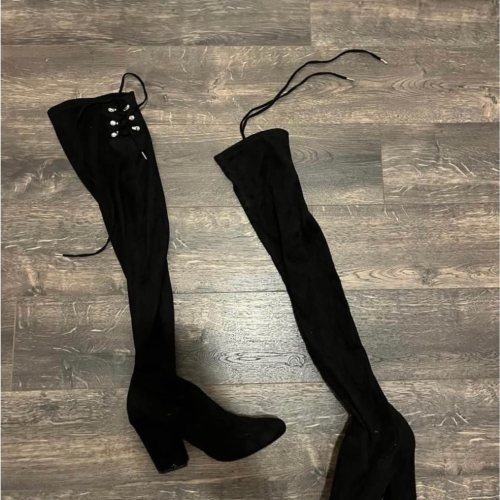 Quid Ladies Sz 8 Black Suede Tall Fashion Boots Excellent Condition